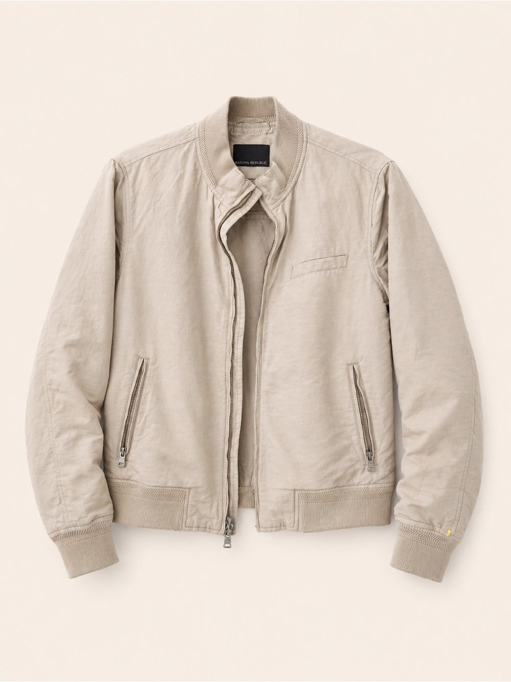 Men Banana Republic Linen Blend Bomber Jacket Beige Taupe Zip Front Lightweight